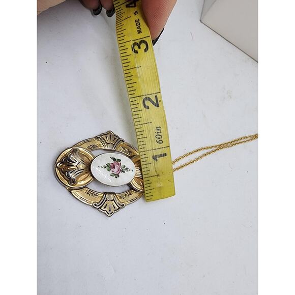 Antique Guilloche Enamel Rose 2 Photo Locket rotating Pendant early 1900s rare - Picture 13 of 13